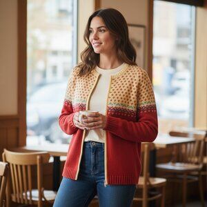 Wool Blend Zip Front Cardigan Fall Colors Size L